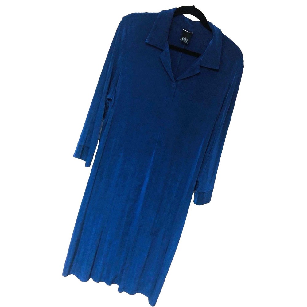 Vintage Citiknits Womens L Knit Polo Dress Navy A-line Slinky Jersey EZ Care